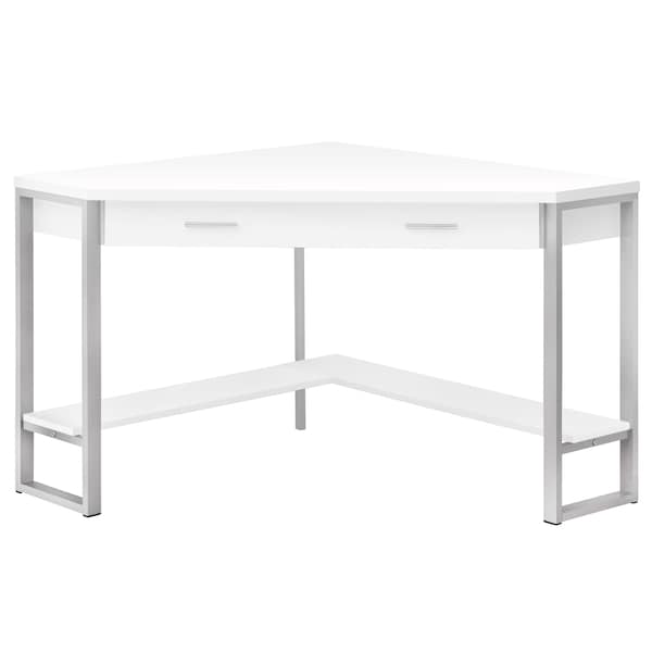 Computer Desk, Home Office, Corner, Storage Drawers, 42"L, Work, Laptop, Metal, White, Grey